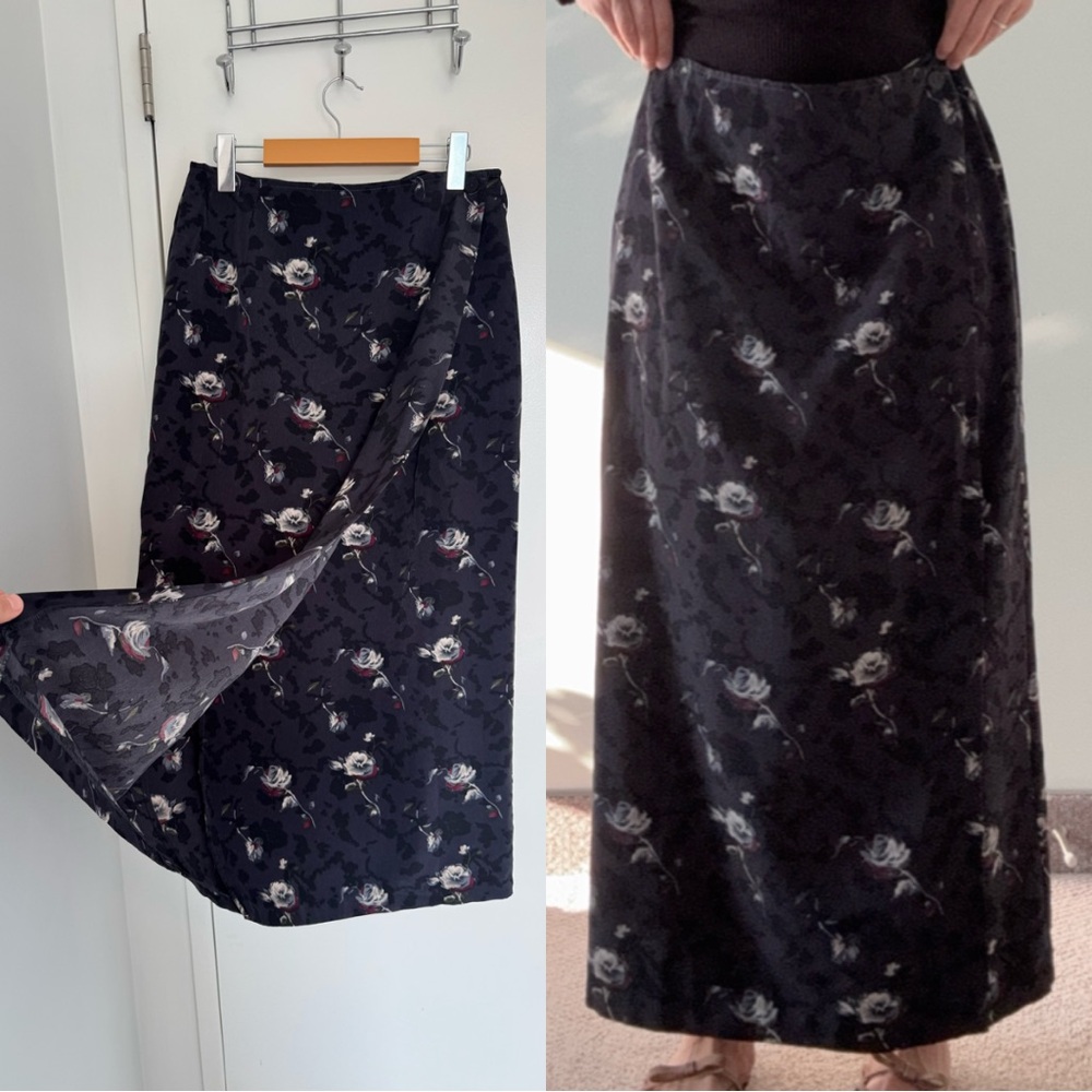 Vintage 90s Navy Floral Pencil Skirt - Size M